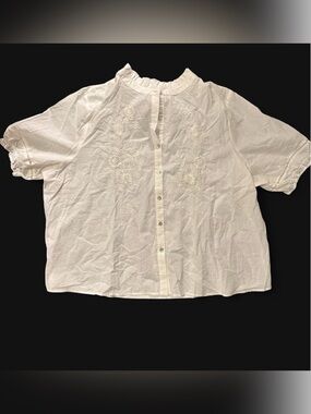 Women's White Embroidered Button-Front Blouse